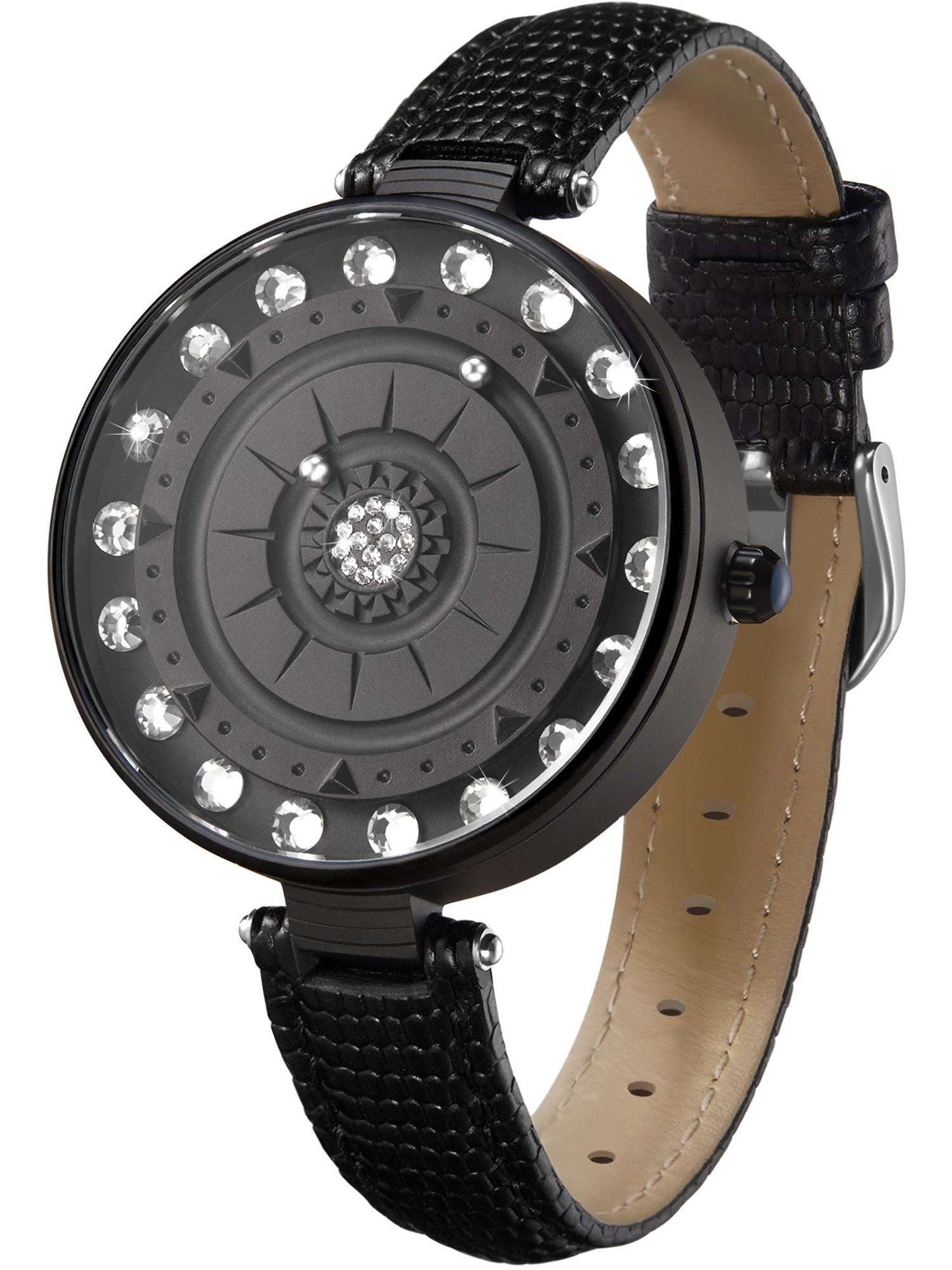 EUTOUR Women’s Floral Dial & Crystal Magnetic Sphere Timepiece