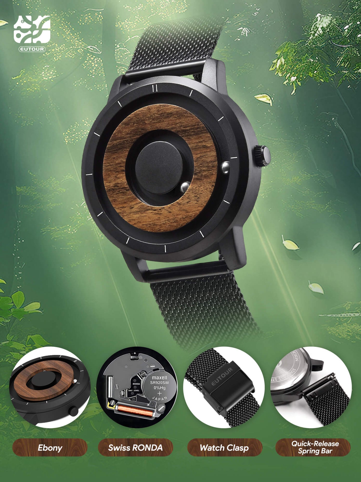 EUTOUR Magnet Wooden Watches E022A