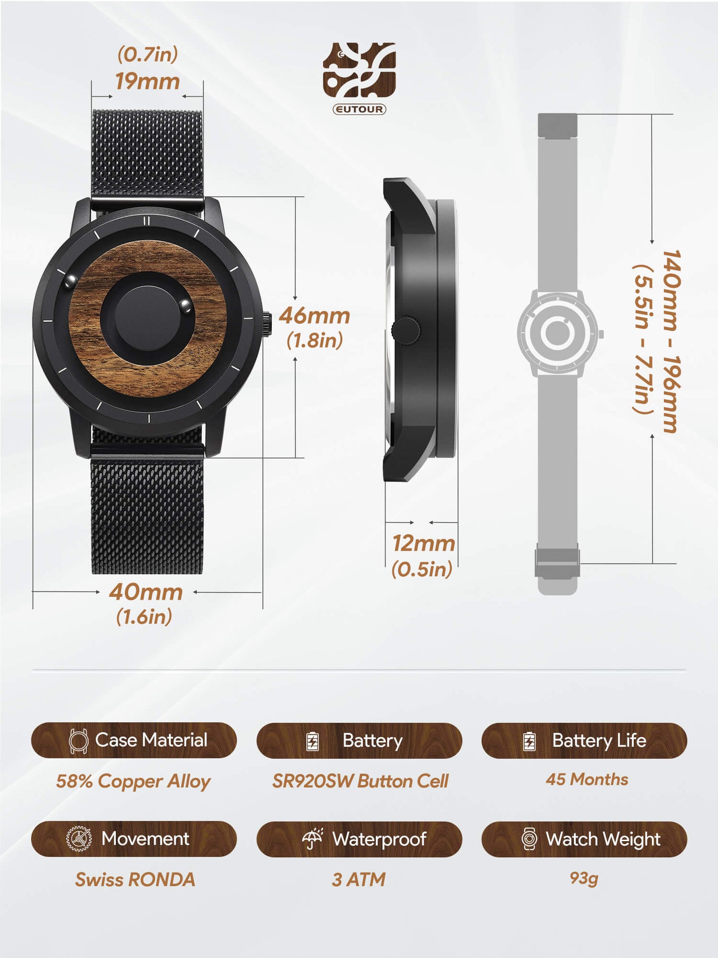 EUTOUR Magnet Wooden Watches E022A