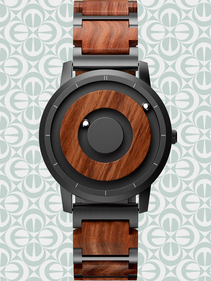 EUTOUR Red Sandalwood Magnetic Quartz Watch for Men E022H