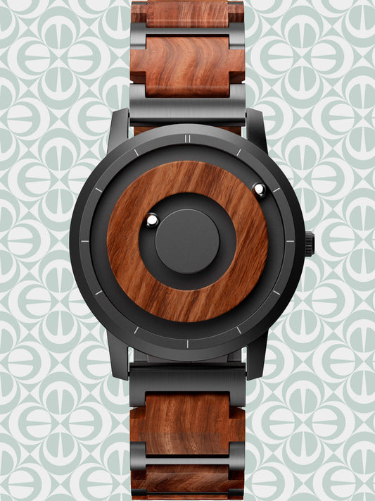 EUTOUR Red Sandalwood Magnetic Quartz Watch for Men E022H