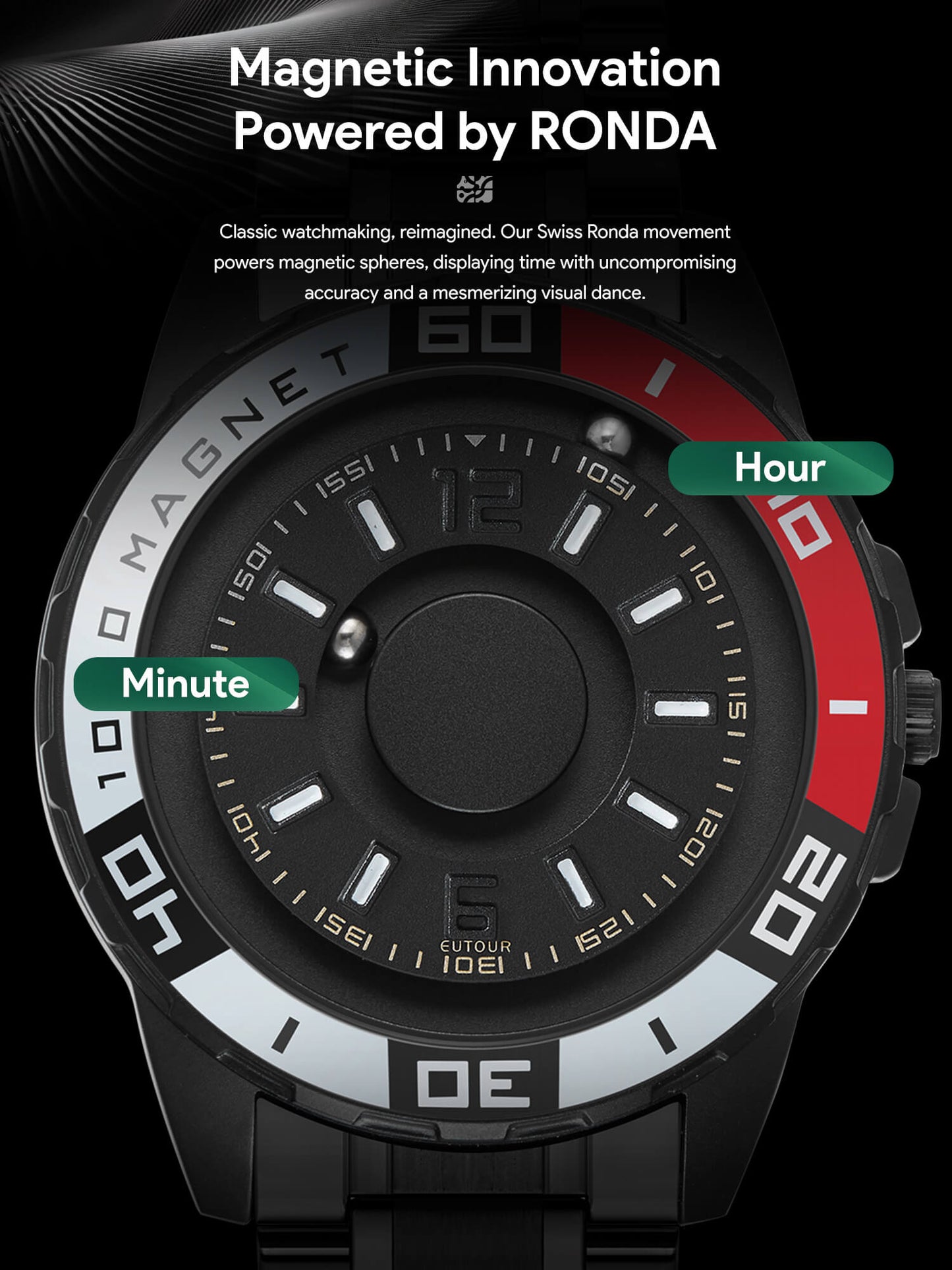 EUTOUR Mens Magnetic Sports Wrist Watch E025