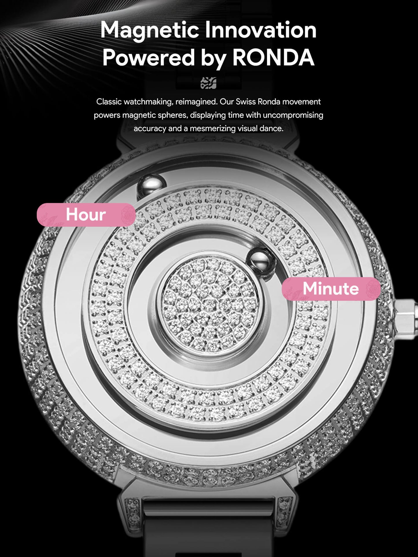 EUTOUR Magnet Crystal Watch E035 For Ladies