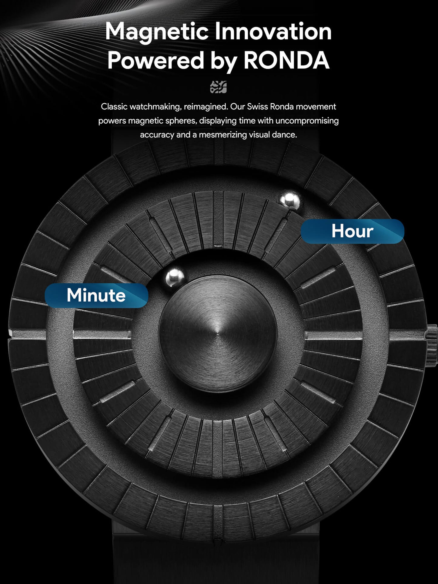 EUTOUR Black Magnet Men Watches E038 With Metal Mesh Strap