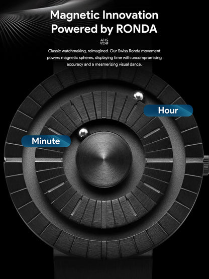 EUTOUR Black Magnet Men Watches E038 With Metal Mesh Strap