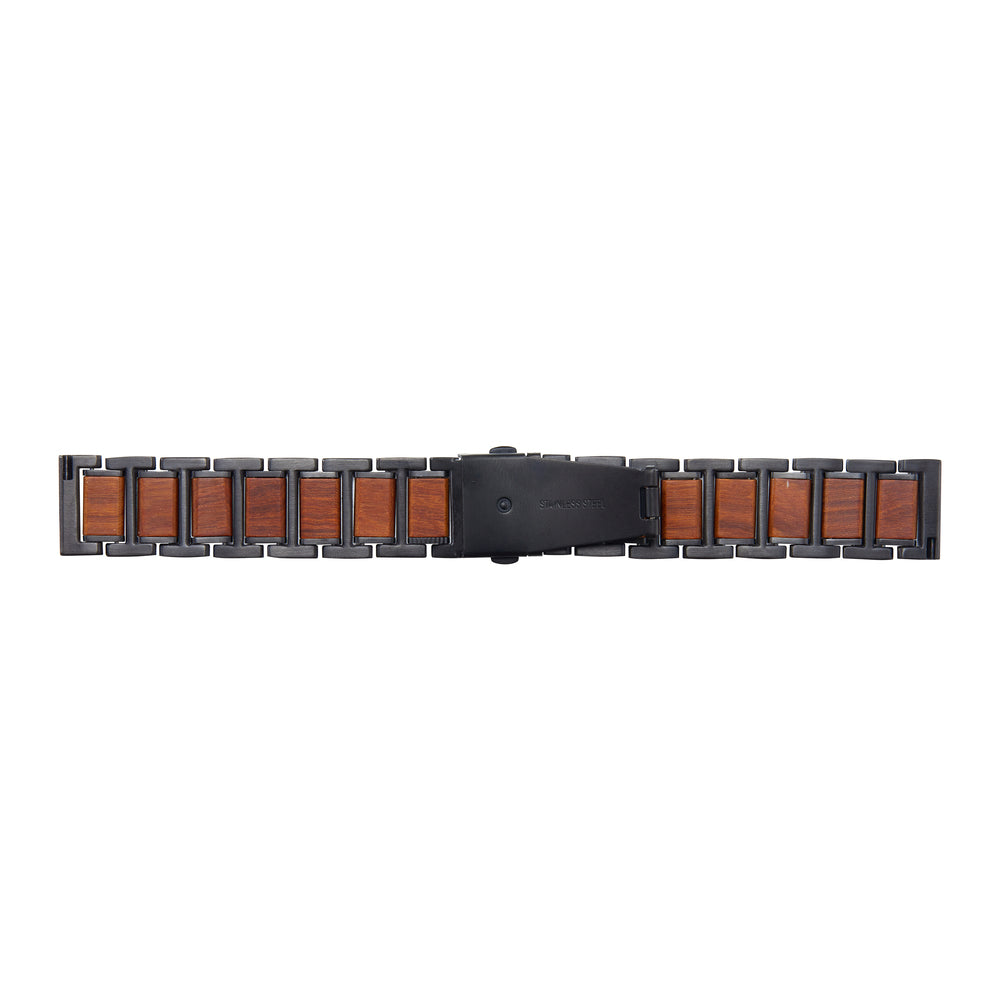 EUTOUR 20mm Wooden Watch Band Red Sandalwood Metal Strap