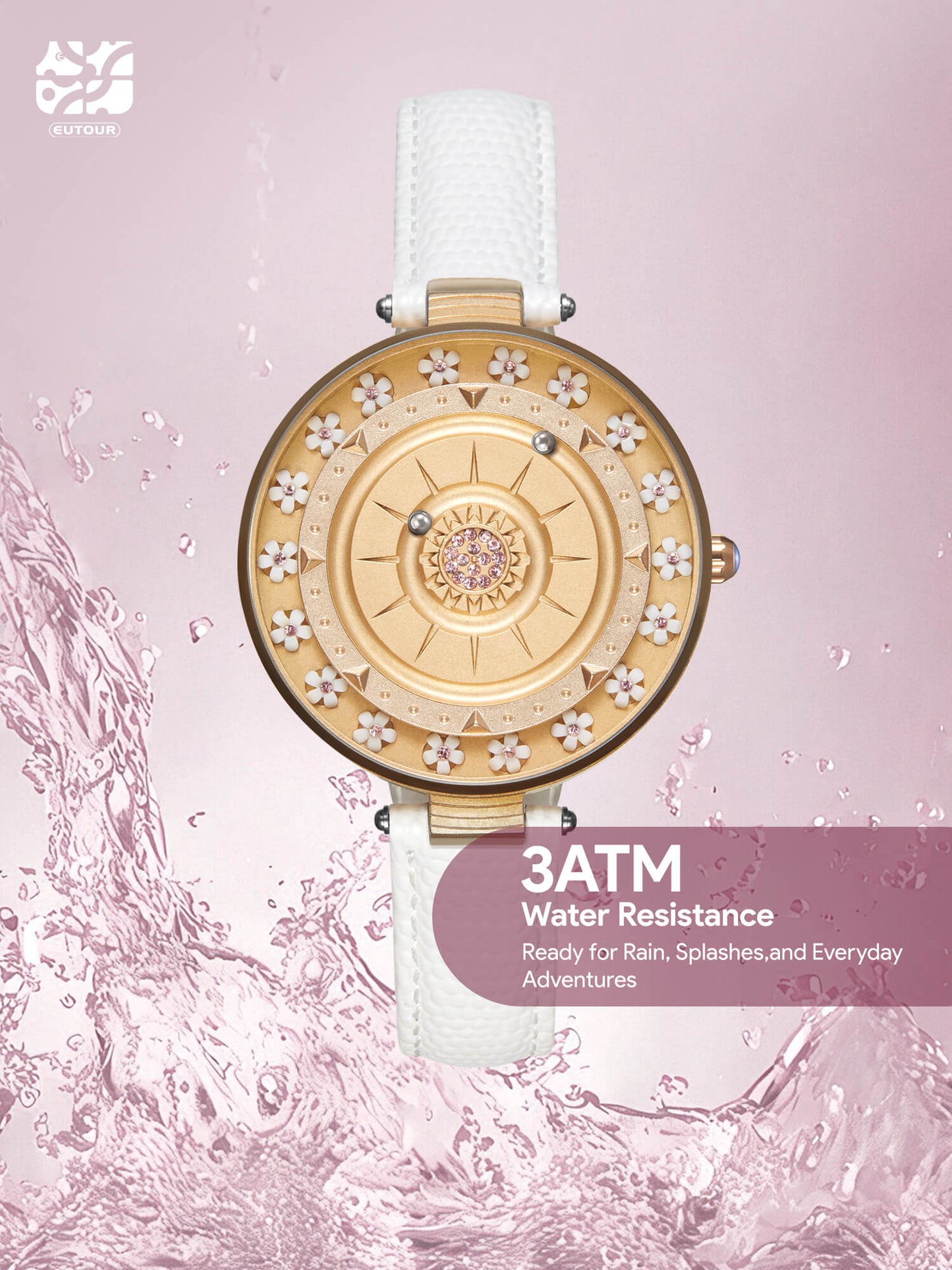 EUTOUR Women’s Floral Dial & Crystal Magnetic Sphere Timepiece