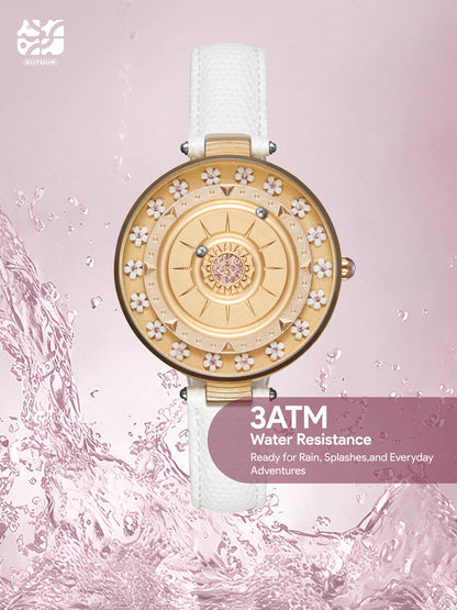 EUTOUR Women’s Floral Dial & Crystal Magnetic Sphere Timepiece