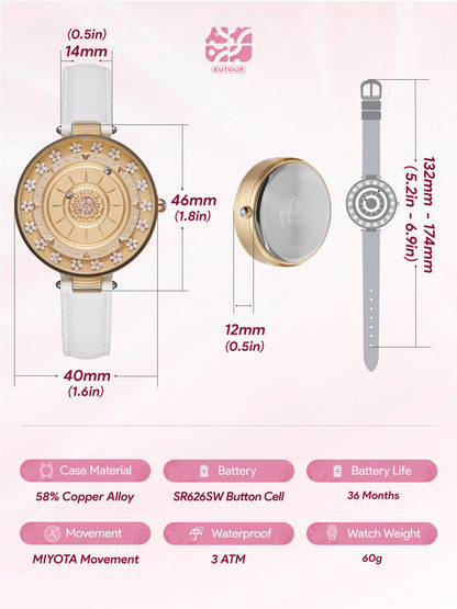 EUTOUR Women’s Floral Dial & Crystal Magnetic Sphere Timepiece