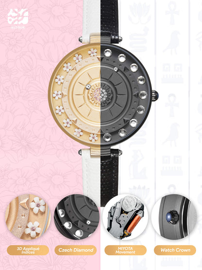 EUTOUR Women’s Floral Dial & Crystal Magnetic Sphere Timepiece