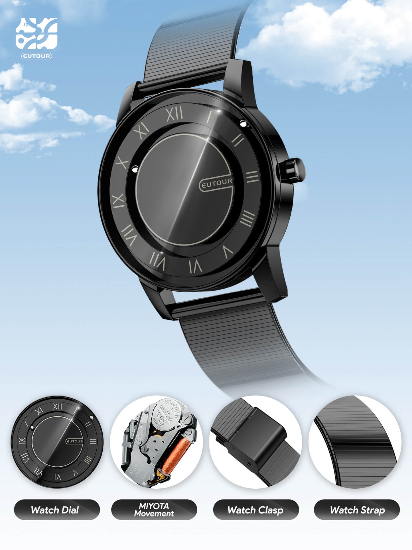 EUTOUR Full Mirror Magnetic Ball Bearing Watch U056M Series