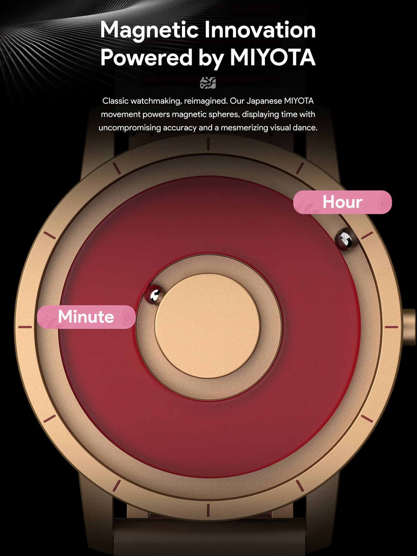 EUTOUR Magnetic Gold Watch with Red Dial U059H Resin Watch