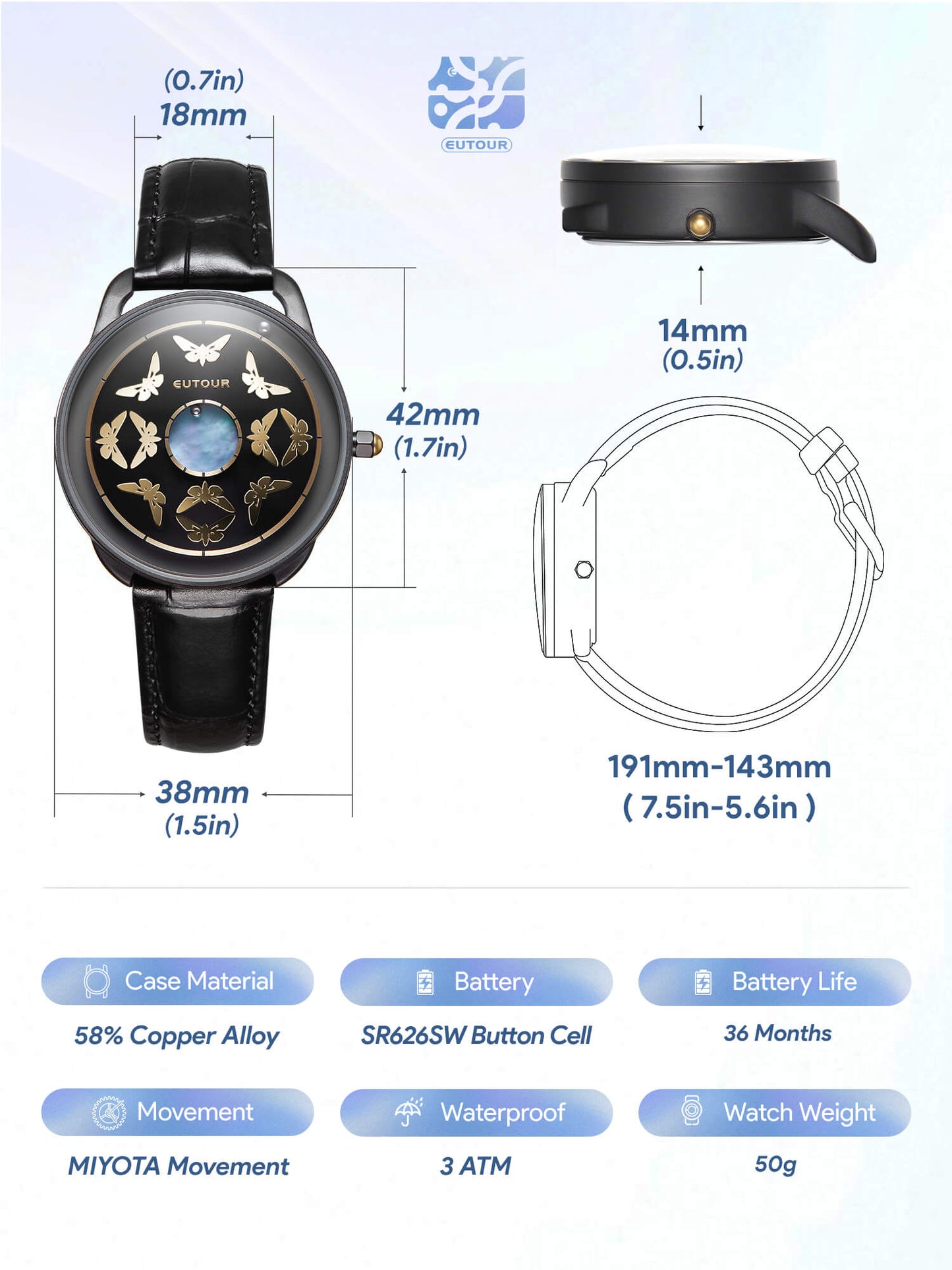 EUTOUR Magnetic Ladies Butterfly Watch U065 Series